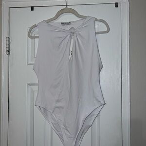Zara White Bodysuit with Elegant Draped Neckline
